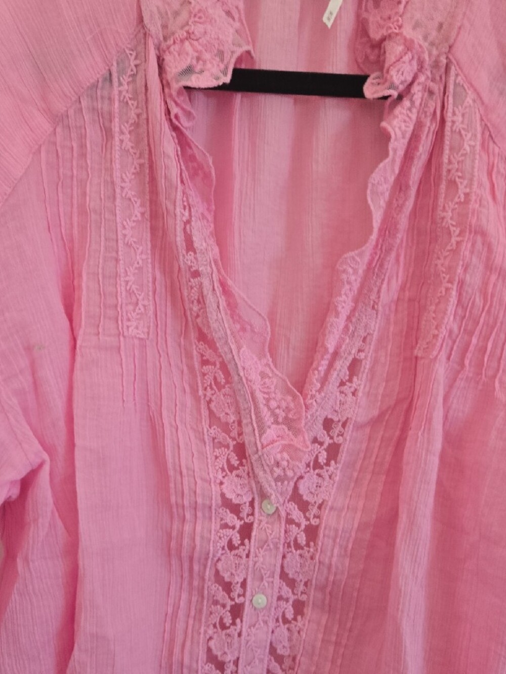 Free People Pink Lace-Trim Button Front Blouse - Picture 2 of 8